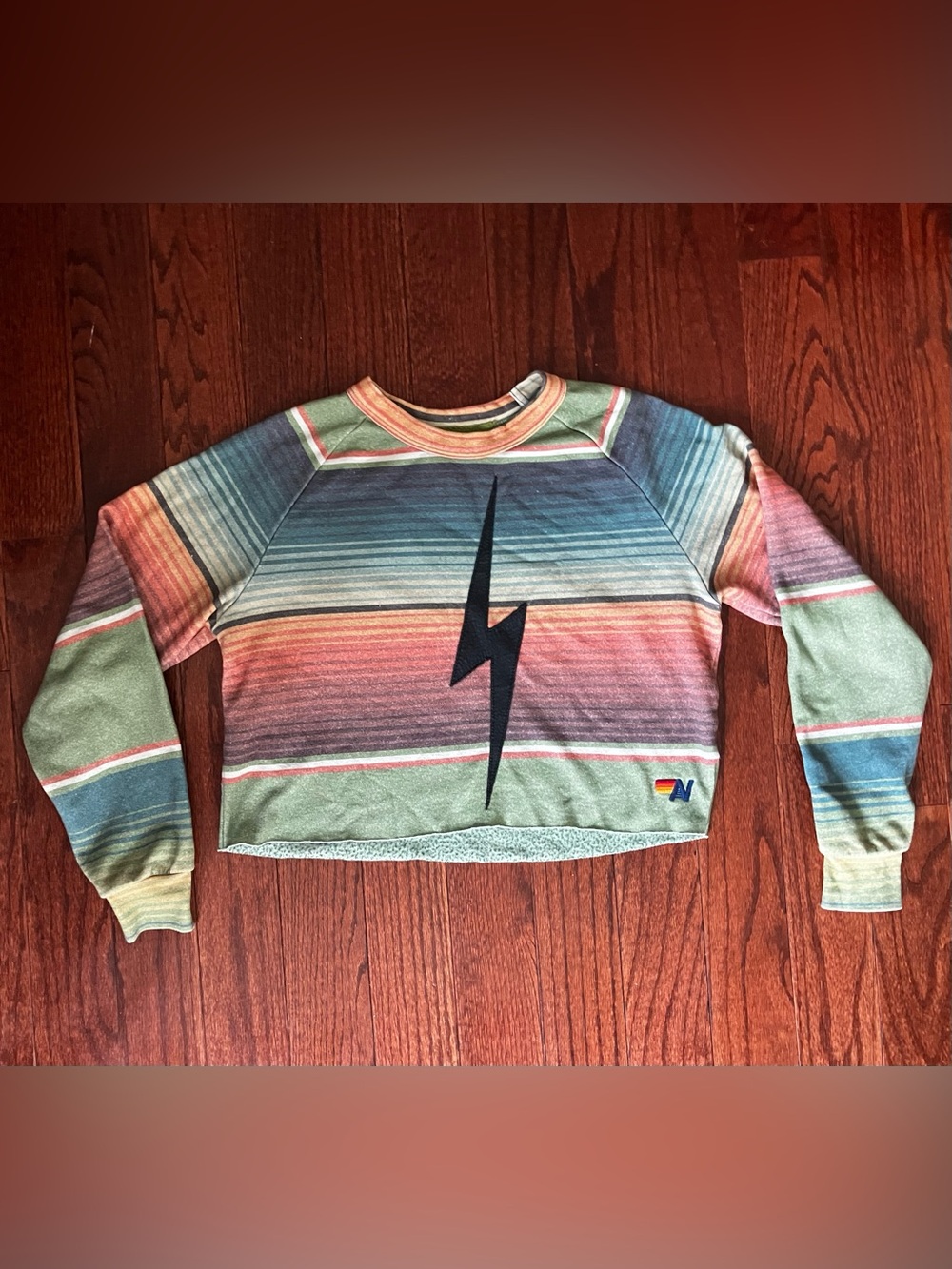 Aviator Nation Tulum Lightning Bolt Cropped Sweatshirt RARE - Picture 2 of 5